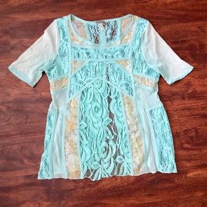 Gimmicks by BKE Mint Green Crochet/Lace Blouse L